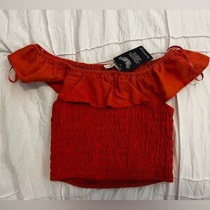 Orange crop top-off the shoulder